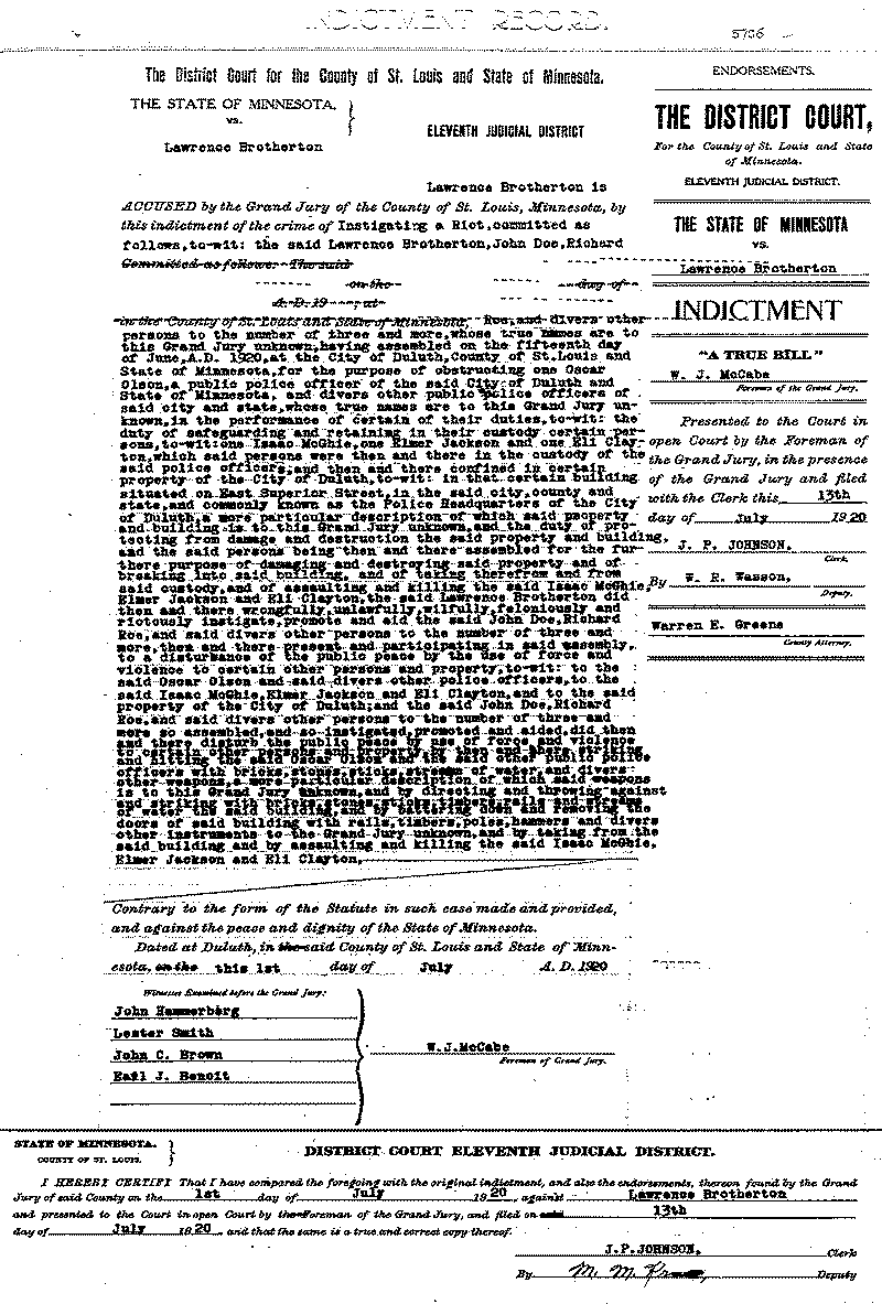 Lawrence Brotherton. Case File No. 5706. June-August 1920.