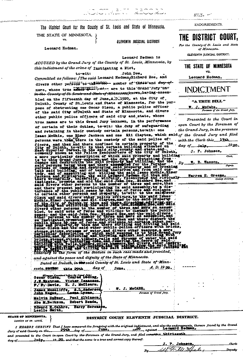 Leonard Hedman. Case File No. 5713. June-August 1920.