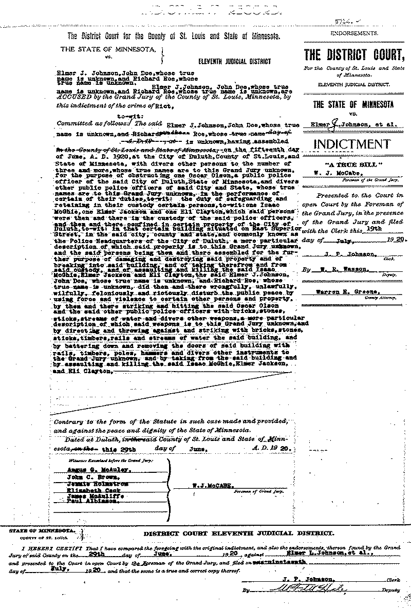 Elmer J. Johnson, et al. Case File No. 5714. June-August 1920.