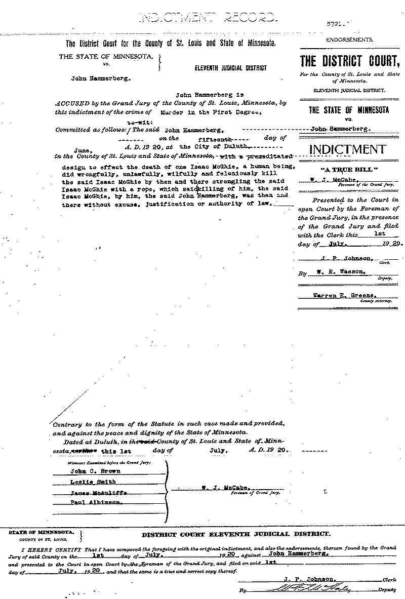 John Hammerberg. Case File No. 5721. June-August 1920.