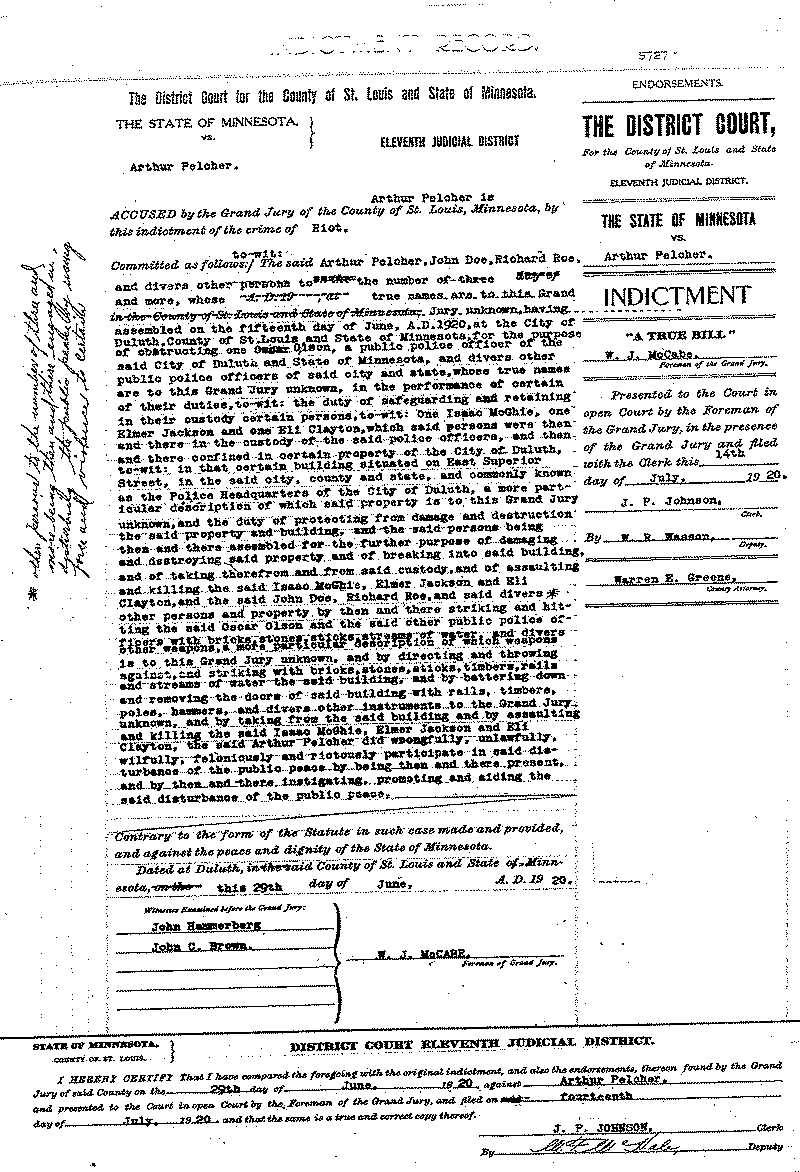 Arthur Pelcher. Case File No. 5727. June-August 1920.