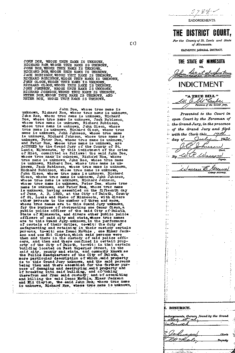 John Doe, et al. Case File No. 5734. June-August 1920.--Gov&#039;t Record(s)--Indictment Record (gif)