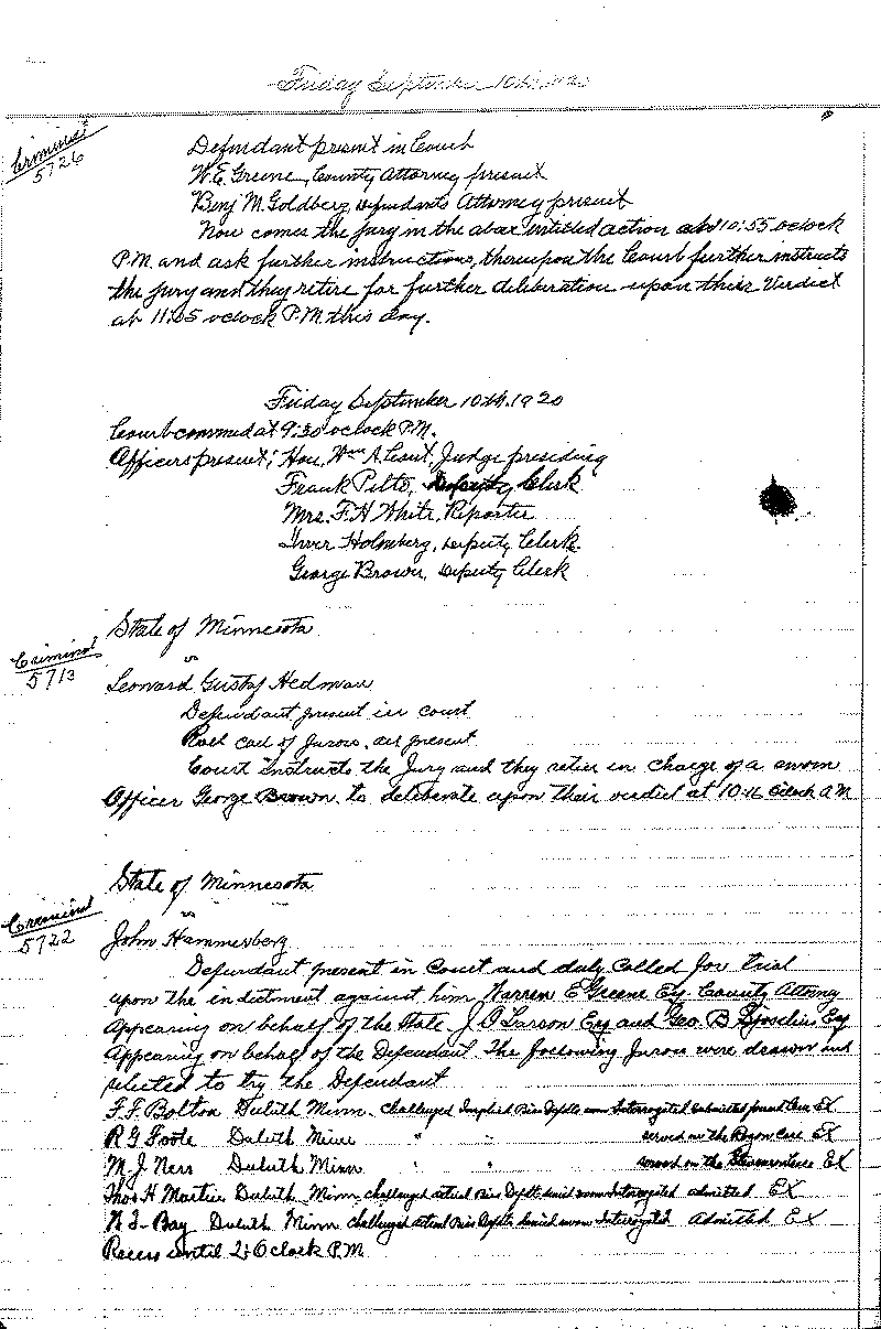 August 1920-February 1921. Selected pages 1-152.--Gov't Record(s)--Criminal Journal (gif)