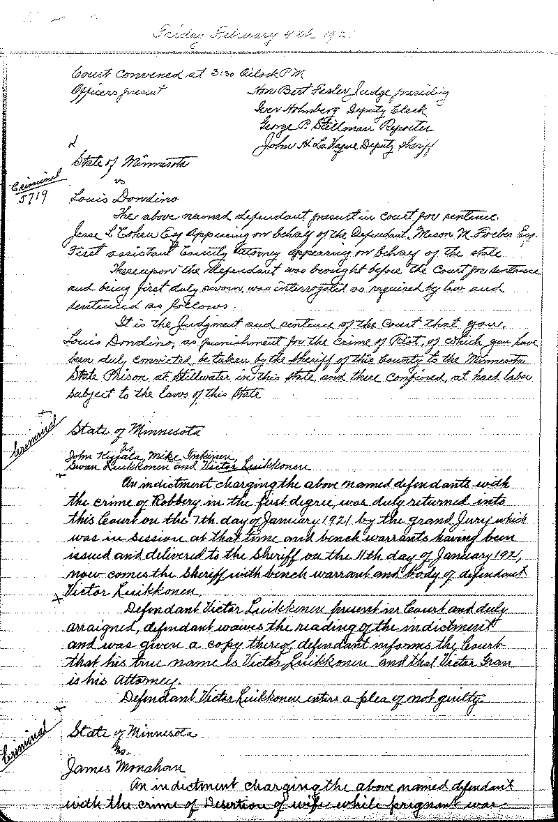 August 1920-February 1921. Selected pages 1-152.--Gov't Record(s)--Criminal Journal (gif)