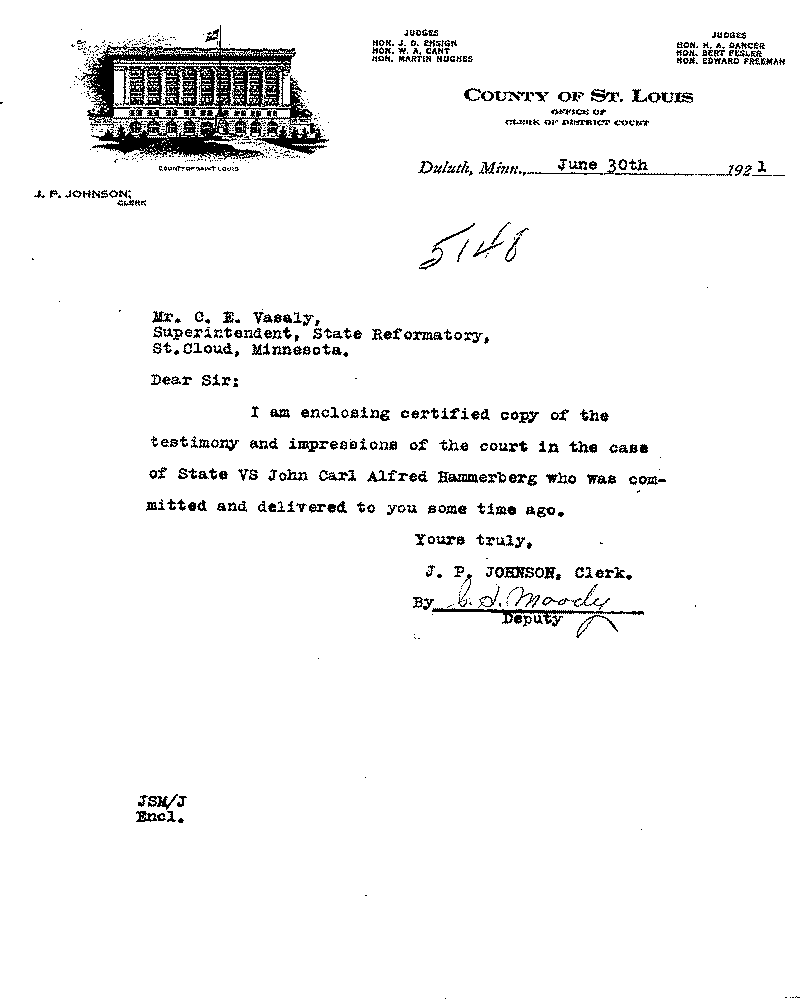 Carl John Alfred Hammerberg. No. 5148. Trial Transcript. June 1921.--Gov&#039;t Record(s)--Trial Transcript (gif)