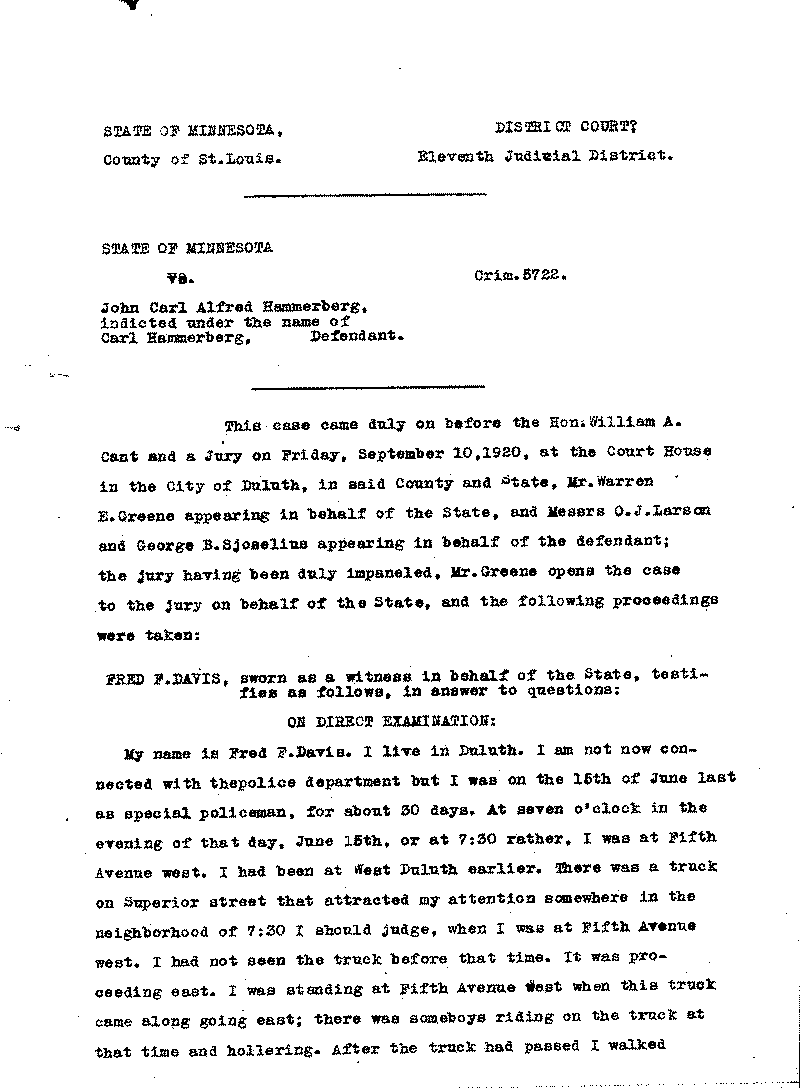 Carl John Alfred Hammerberg. No. 5148. Trial Transcript. June 1921.--Gov&#039;t Record(s)--Trial Transcript (gif)