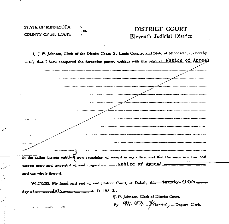 State of Minnesota vs. Max Mason. Case No. 22590. 1921.-1922. Notice of Appeal. July 18, 1921.--Gov't Record(s)--Notice of Appeal (gif)