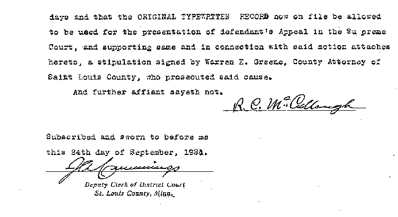 State of Minnesota vs. Max Mason. Case No. 22590. 1921-1922. Affidavit in Support of Motion.--Gov't Record(s)--Affidavit in Support of Motion (gif)