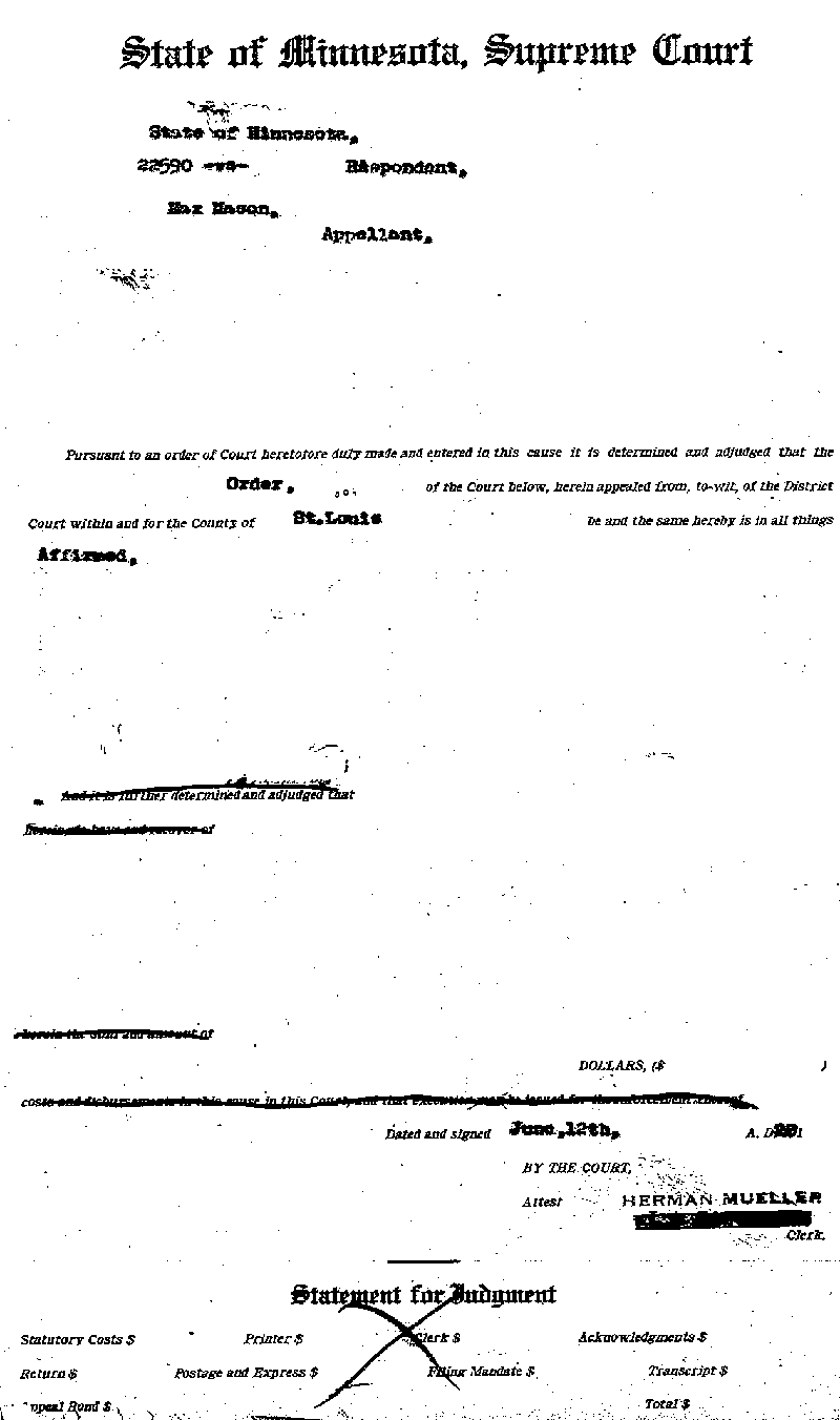 State of Minnesota vs. Max Mason. Case No. 22590. 1921-1922. Judgment Roll.--Gov't Record(s)--Judgment Roll (gif)