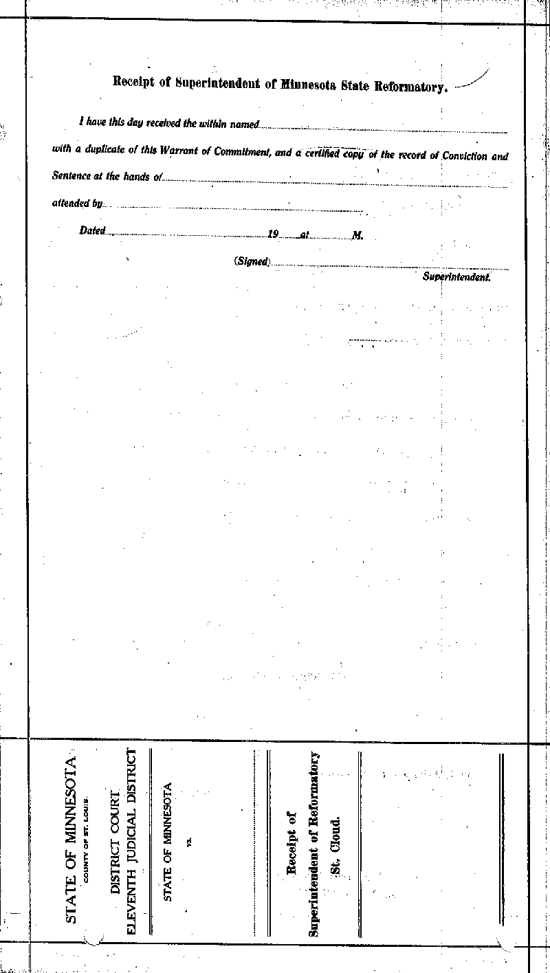 Carl John Alfred Hammerberg. Case No. 5148. Receipt of Superintendent. January 1921.