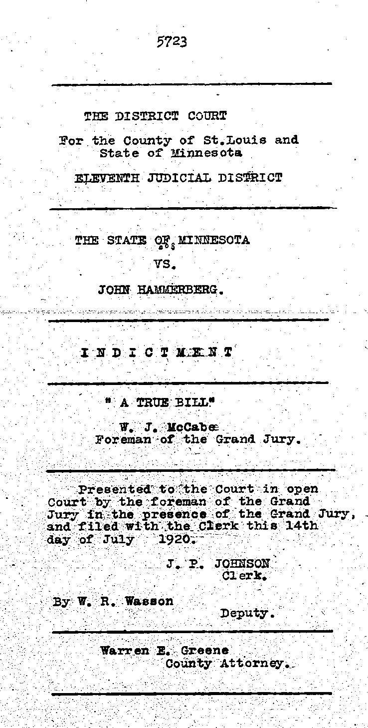 Carl John Alfred Hammerberg. Case No. 5148. Indictment Record. January 1921.--Gov't Record(s)--Indictment Record (gif)
