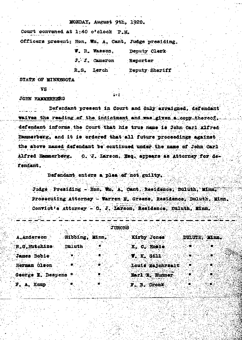 Carl John Alfred Hammerberg. Case No. 5148. January 1921.--Gov't Record(s)--Minute Record (gif)