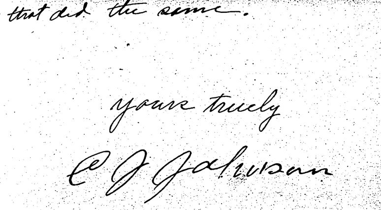 Carl John Alfred Hammerberg. Case No. 5148. Letter from C. J. Johnson to Charles E. Vasaly, April 16, 1921.--Correspondence (gif)