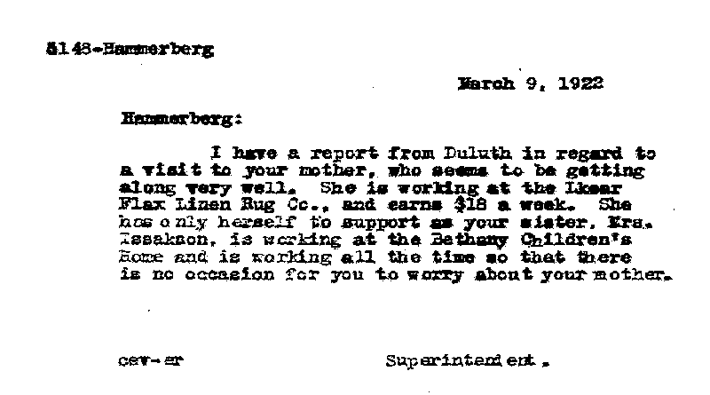 Carl John Alfred Hammerberg. Case No. 5148. Letter from Charles E. Vasaly to Carl John Alfred Hammerberg, March 9, 1922.
