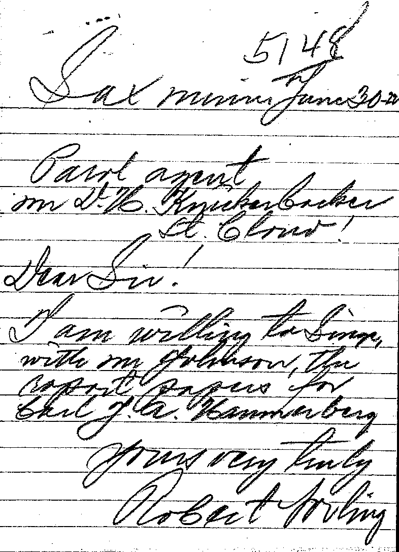 Carl John Alfred Hammerberg. Case No. 5148. Letter from Robert Forling to D. H. Knickerbacker, June 29, 1922.