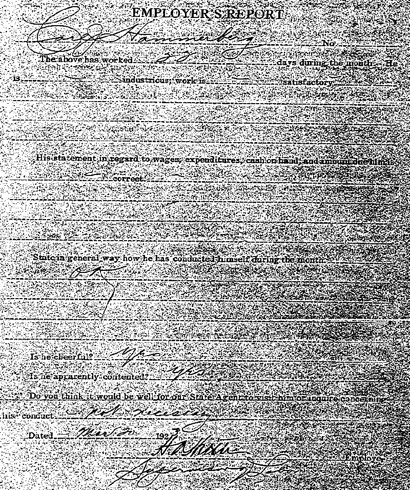 Carl John Alfred Hammerberg. Case No. 5148. Employer's Report, March 20, 1923.--Gov't Record(s)--Employer's Report (gif)