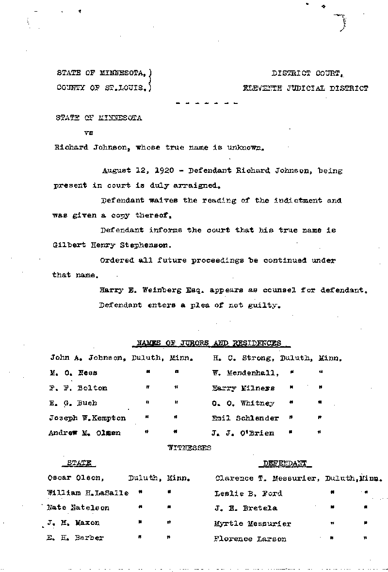 Gilbert Henry Stephenson. Case No. 6598. Minute Record. January 1921.--Gov't Record(s)--Minute Record (gif)