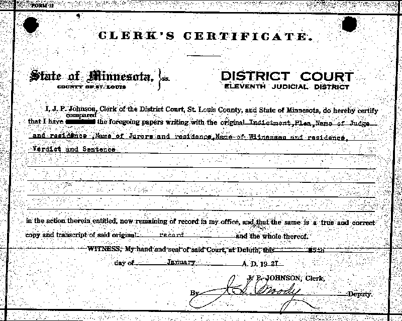 Gilbert Henry Stephenson. Case No. 6598. Clerk's Certificate. January 1921.