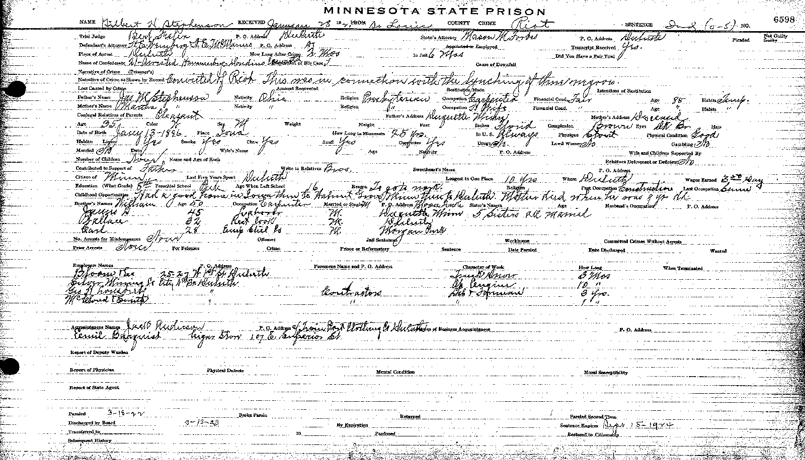 Gilbert Henry Stephenson. Case No. 6598.