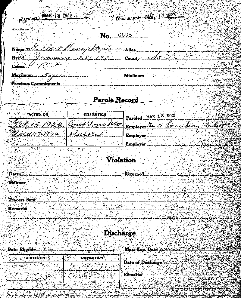 Gilbert Henry Stephenson. Case No. 6598. Parole Record.--Gov't Record(s)--Parole Record (gif)