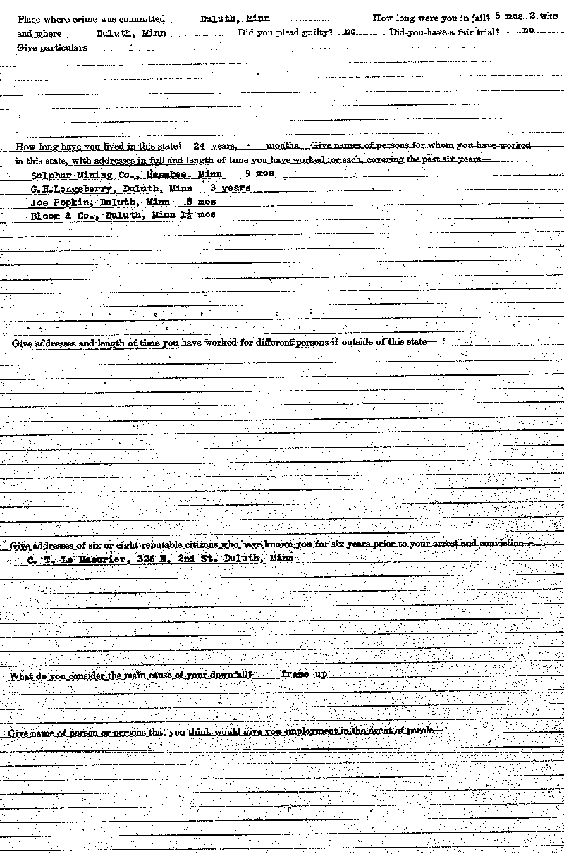 Gilbert Henry Stephenson. Case No. 6598. Deputy Warden's Examination Sheet.--Gov't Record(s)--Deputy Warden's Examination Sheet (gif)