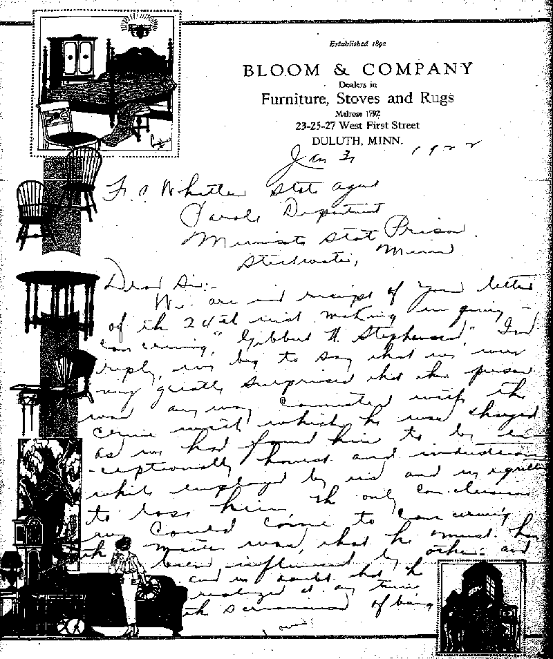 Gilbert Henry Stephenson. Case No. 6598. Letter from Mr. Bloom to Frank A. Whittier, January 31, 1922.--Correspondence (gif)