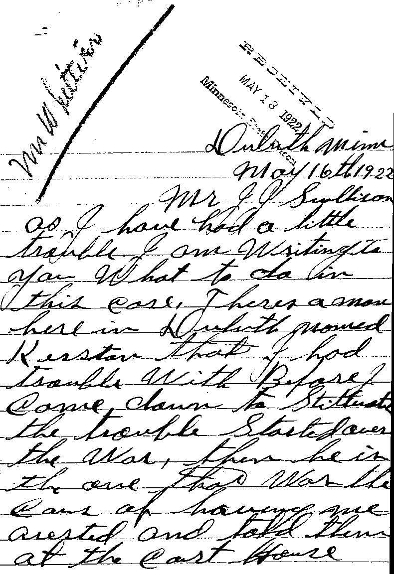 Gilbert Henry Stephenson. Case No. 6598. Letter from Gilbert Henry Stephenson to J. J. Sullivan, May 16, 1922.--Correspondence (gif)