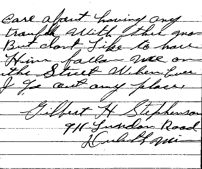 Gilbert Henry Stephenson. Case No. 6598. Letter from Gilbert Henry Stephenson to J. J. Sullivan, May 16, 1922.--Correspondence (gif)