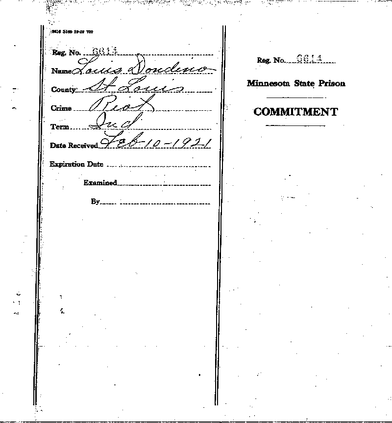 Louis Dondino. Case No. 6614. Warrant of Commitment. February 1921.--Gov't Record(s)--Warrant of Commitment (gif)