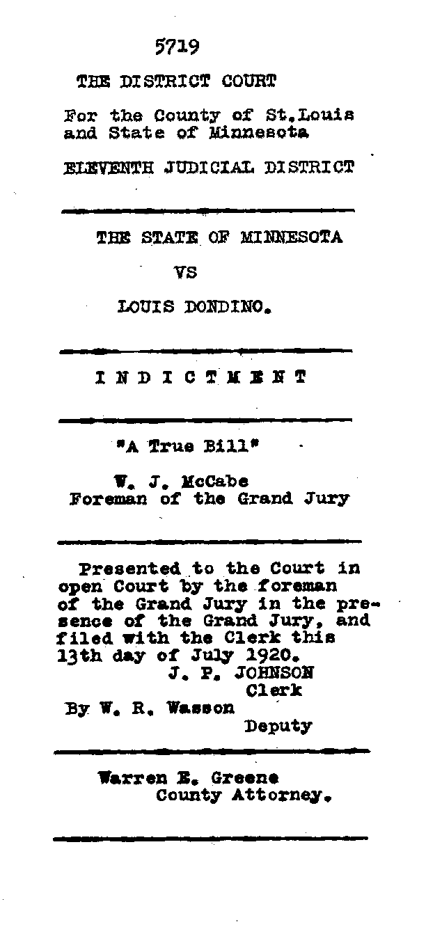 Louis Dondino. Case No. 6614. Indictment Record. February 1921.--Gov't Record(s)--Indictment Record (gif)