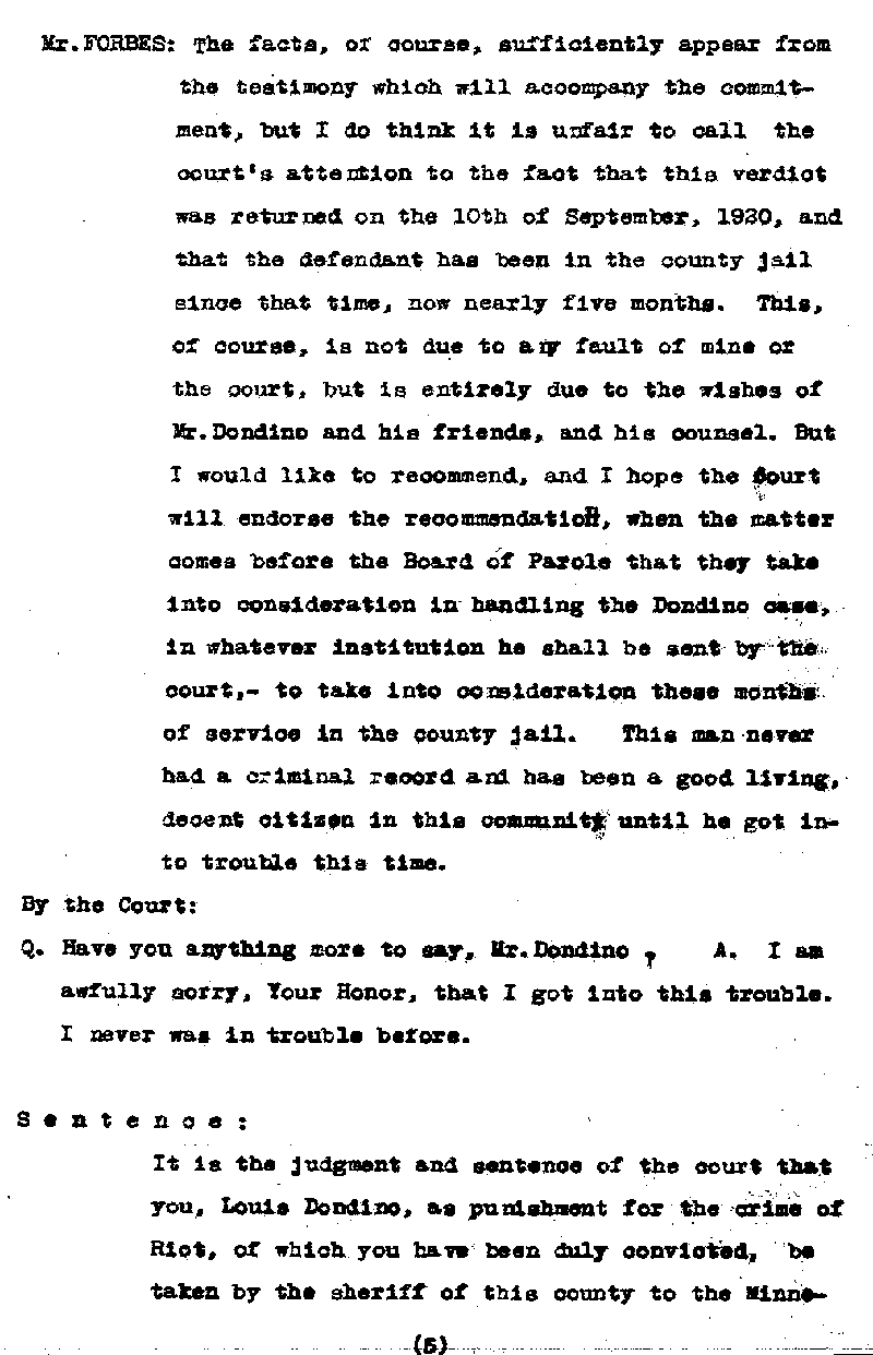 Louis Dondino. Case No. 6614. Sentence Record. February 1921.--Gov't Record(s)--Sentence Record (gif)