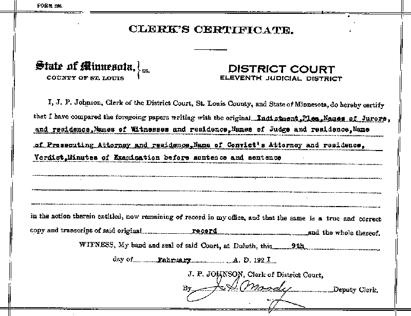 Louis Dondino. Case No. 6614. Clerk's Certificate. February 1921.
