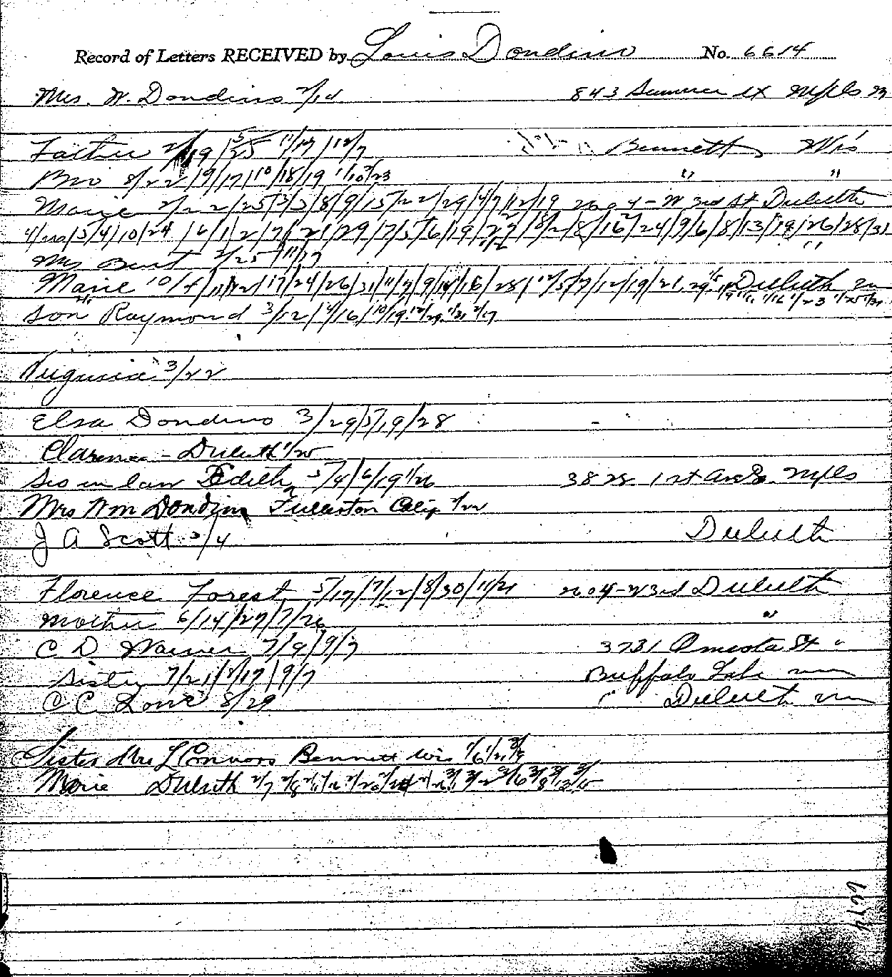 Louis Dondino. Case No. 6614. Record of Letters Received/Written. --Gov't Record(s)--Record of Letters Received and Written (gif)
