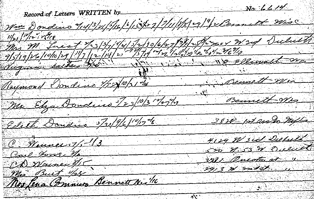 Louis Dondino. Case No. 6614. Record of Letters Received/Written. --Gov't Record(s)--Record of Letters Received and Written (gif)