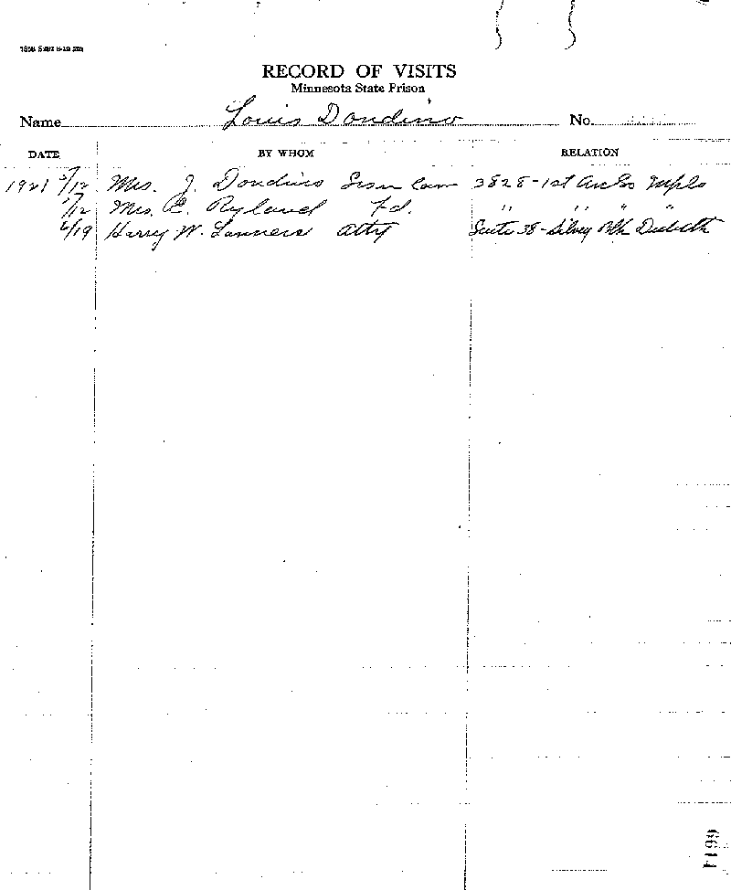 Louis Dondino. Case No. 6614. Record of Visits.
