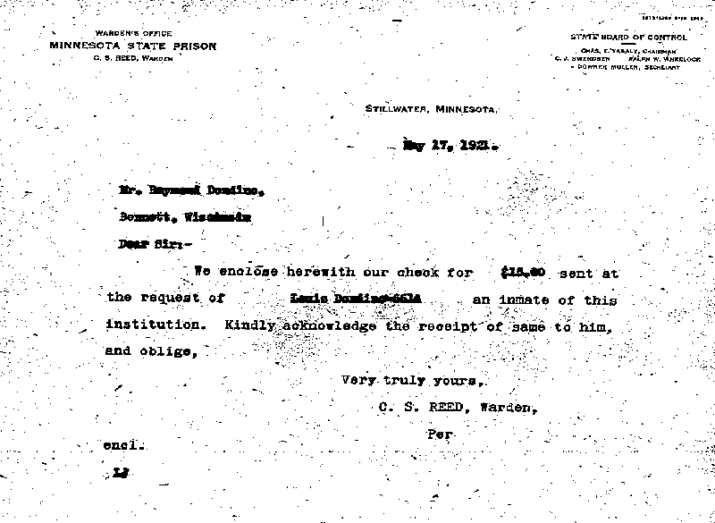 Louis Dondino. Case No. 6614. Letter from C. S. Reed to Raymond Dondino, May 17, 1921.