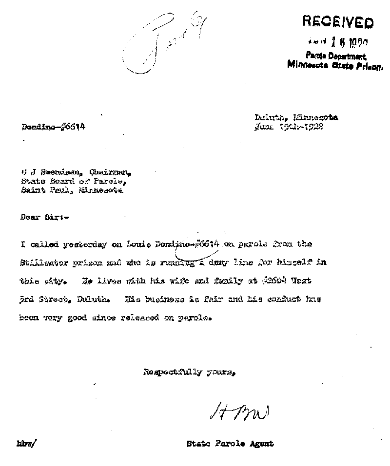 Louis Dondino. Case No. 6614. Letter from H. B. Whittier to C. J. Swendsen, June 15, 1922.