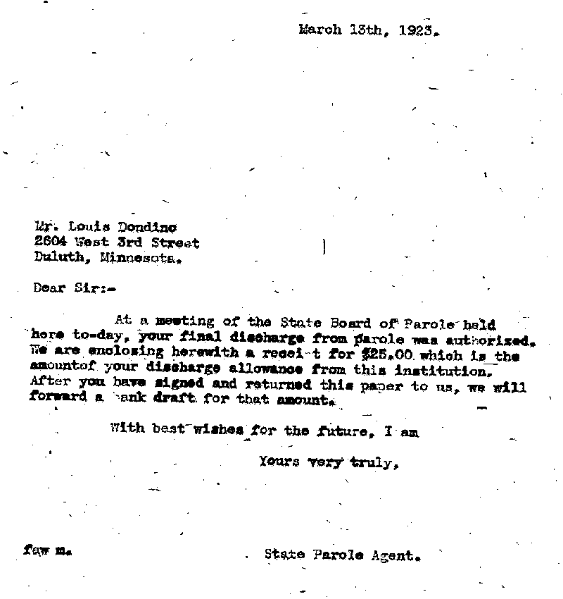 Louis Dondino. Case No. 6614. Letter from Frank A. Whittier to Louis Dondino, March 13, 1923.