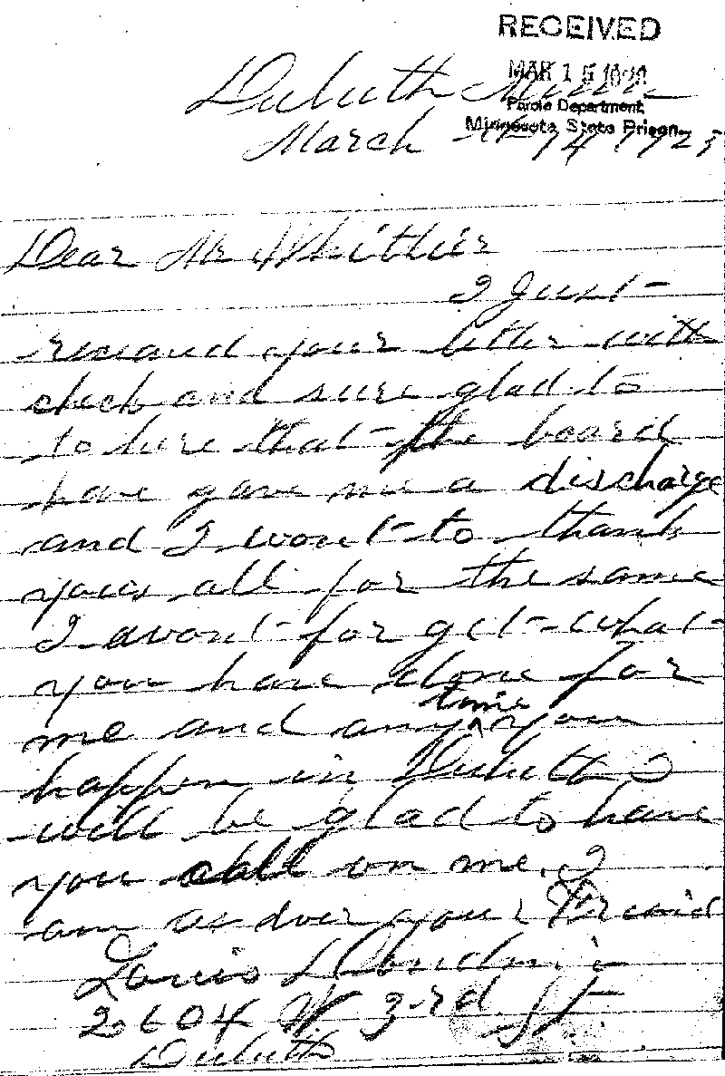 Louis Dondino. Case No. 6614. Letter from Louis Dondino to Frank A. Whittier, March 14, 1923.
