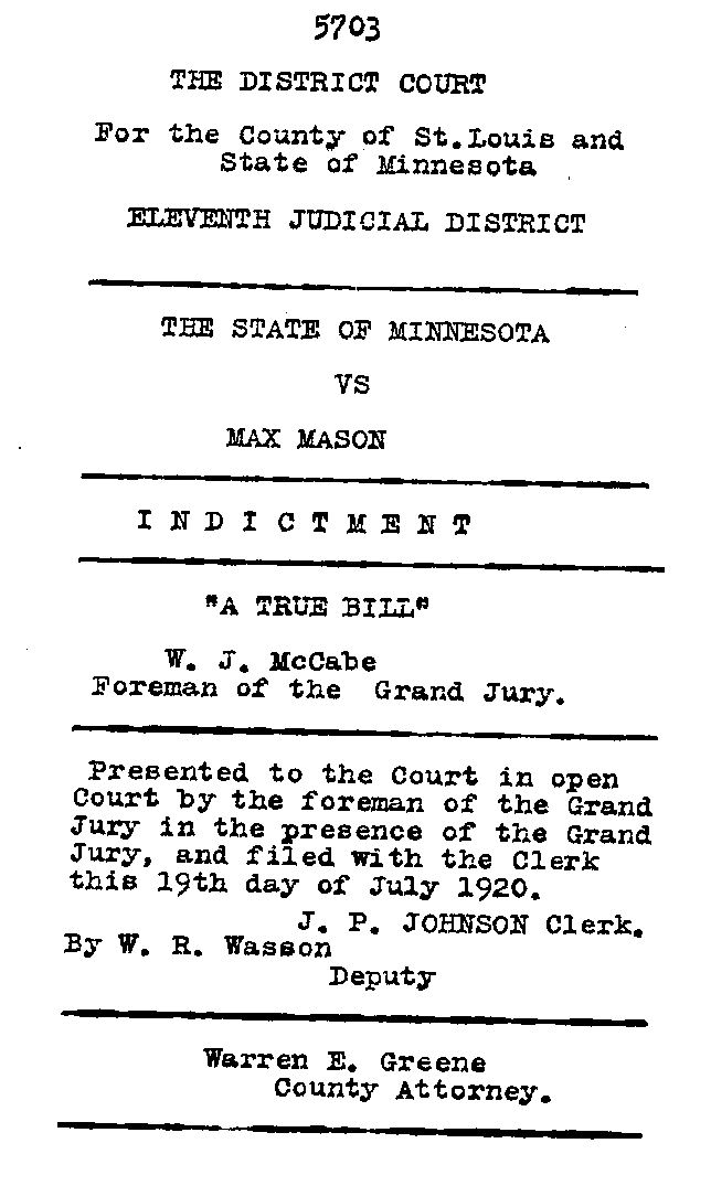 Max Mason. Case No. 6785. Case Indictment Record. August 1921.--Gov't Record(s)--Indictment Record (gif)