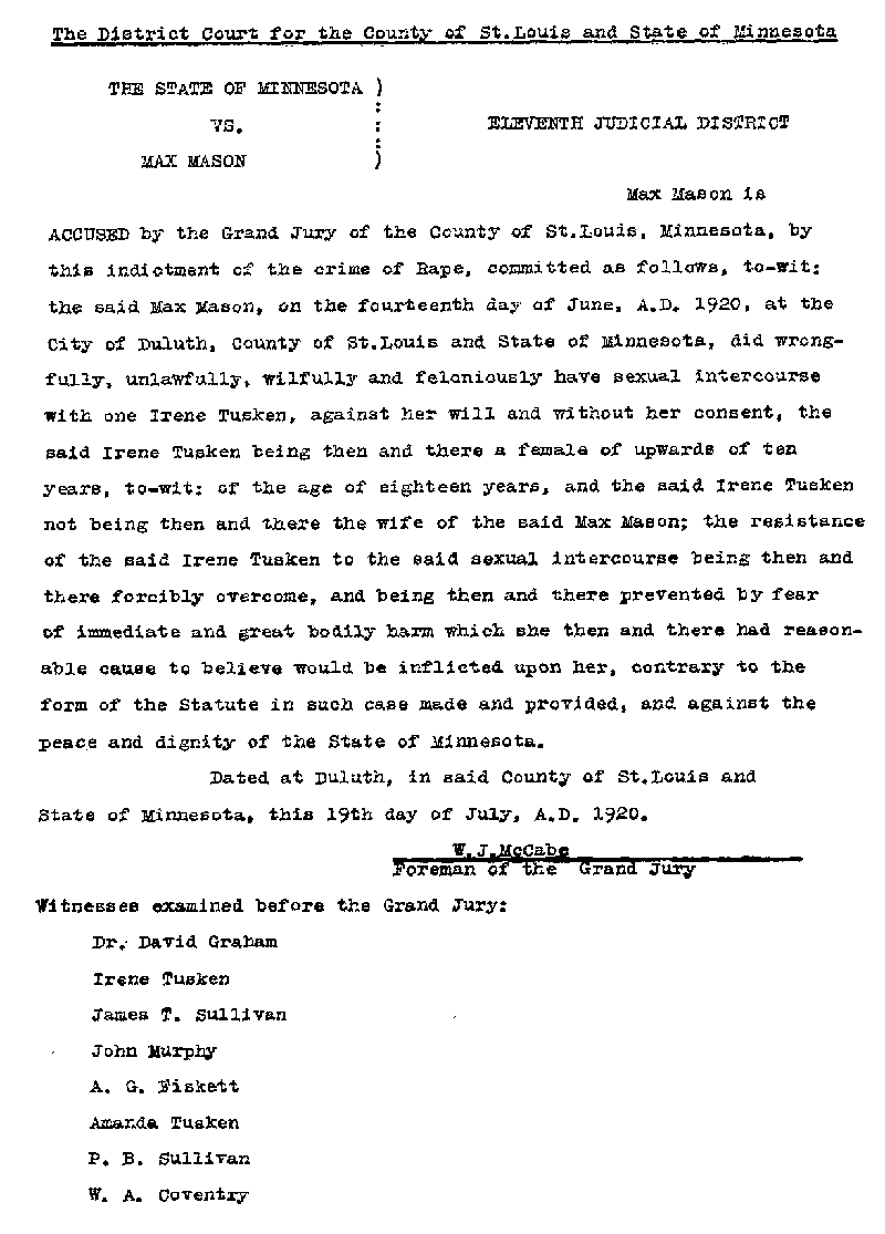 Max Mason. Case No. 6785. Case Indictment Record. August 1921.--Gov't Record(s)--Indictment Record (gif)