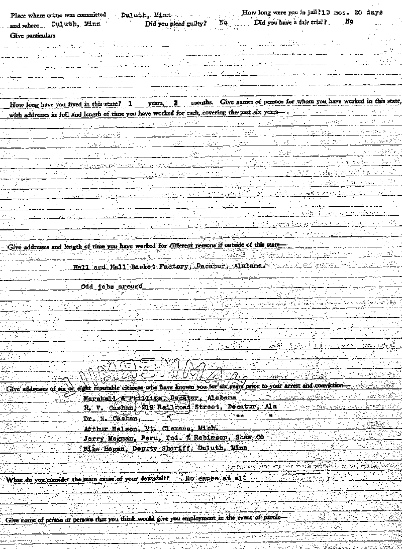 Max Mason. Case No. 6785. Deputy Warden's Examination Sheet.--Gov't Record(s)--Deputy Warden's Examination Sheet (gif)