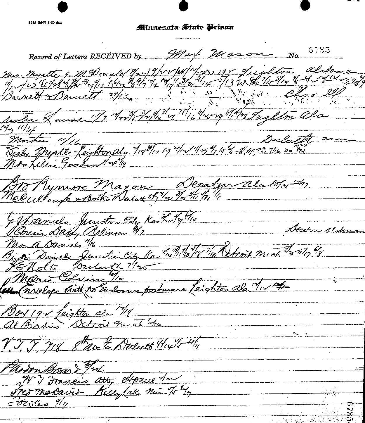 Max Mason. Case No. 6785. Record of Letters Received and Written. --Gov't Record(s)--Record of Letters Received and Written (gif)