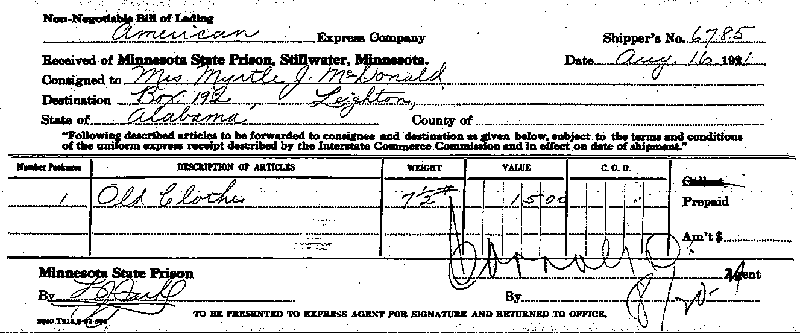 Max Mason. Case No. 6785. Bill of Lading, August 16, 1921.