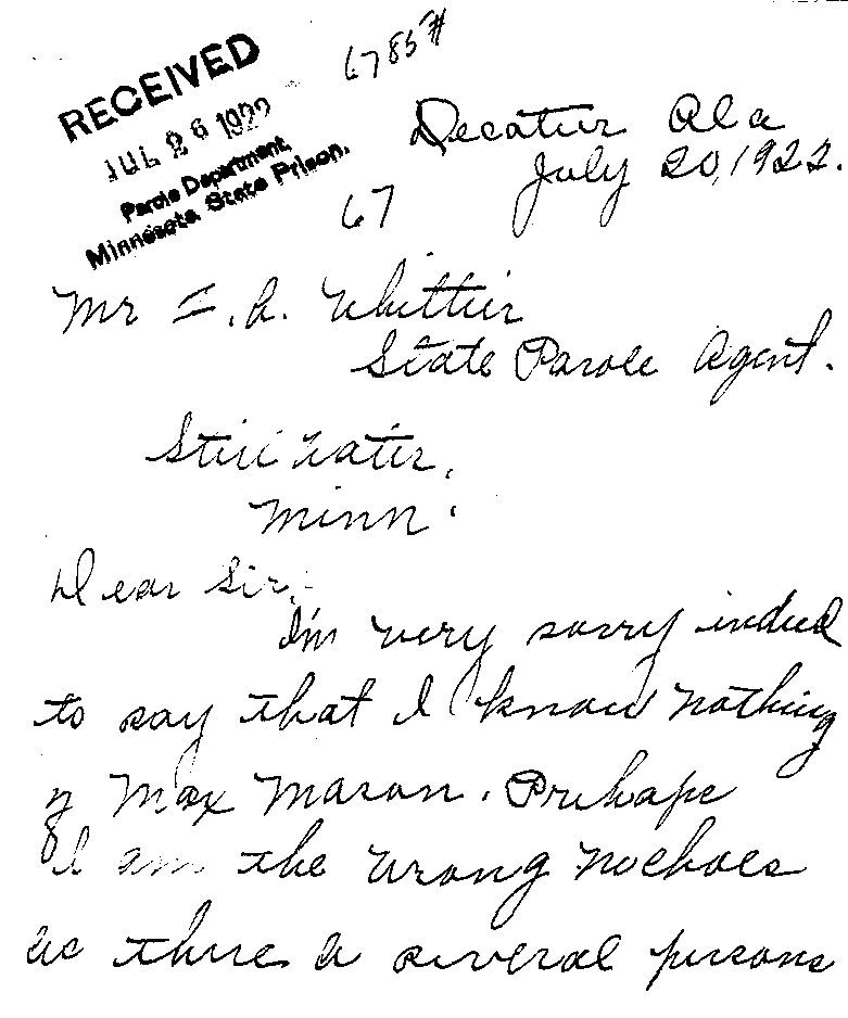 Max Mason. Case No. 6785. Letter from Sam Nichols to Frank A. Whittier, July 20, 1922.--Correspondence (gif)