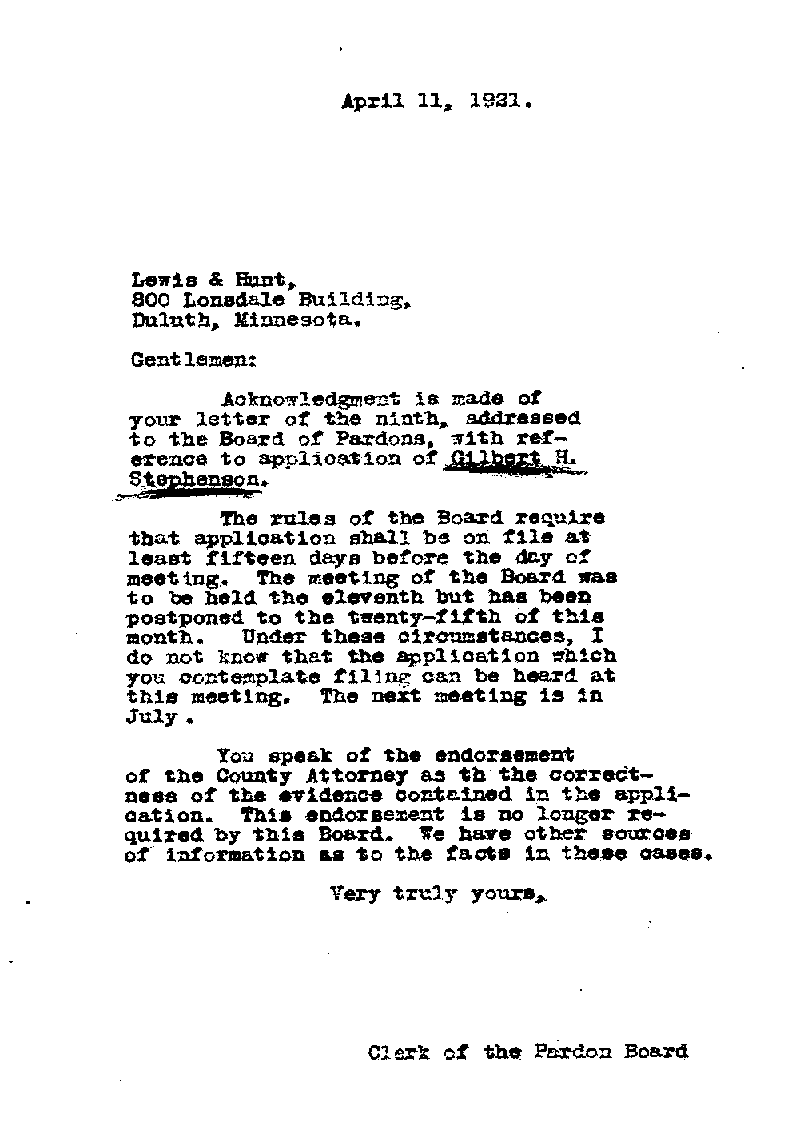 Gilbert Henry Stephenson. Application No. 5151, 1921.--Gov't Record(s)--Pardon Application (gif)