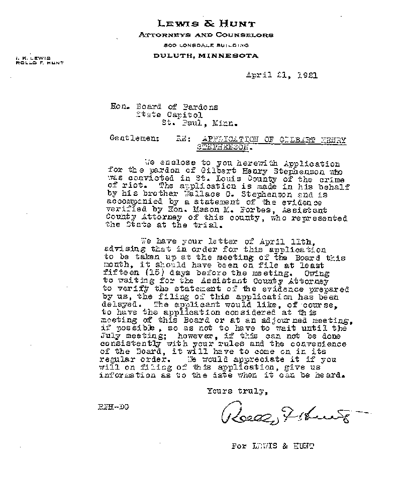 Gilbert Henry Stephenson. Application No. 5151, 1921.--Gov't Record(s)--Pardon Application (gif)