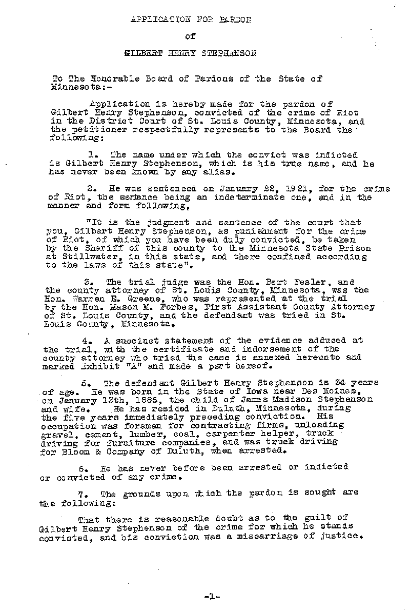 Gilbert Henry Stephenson. Application No. 5151, 1921.--Gov't Record(s)--Pardon Application (gif)