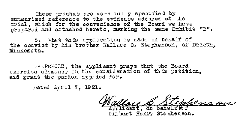 Gilbert Henry Stephenson. Application No. 5151, 1921.--Gov't Record(s)--Pardon Application (gif)