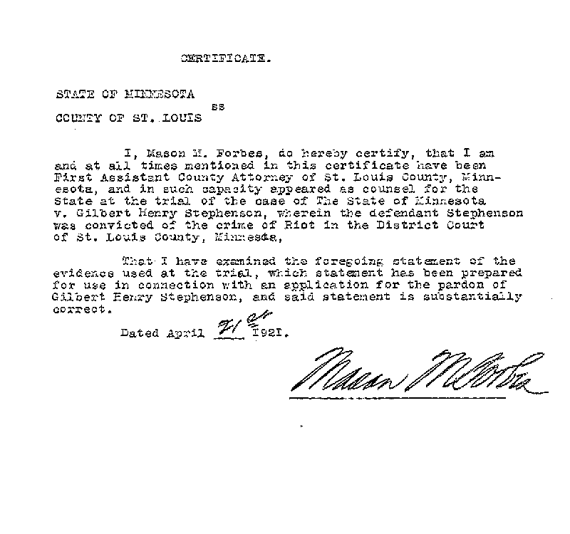 Gilbert Henry Stephenson. Application No. 5151, 1921.--Gov't Record(s)--Pardon Application (gif)